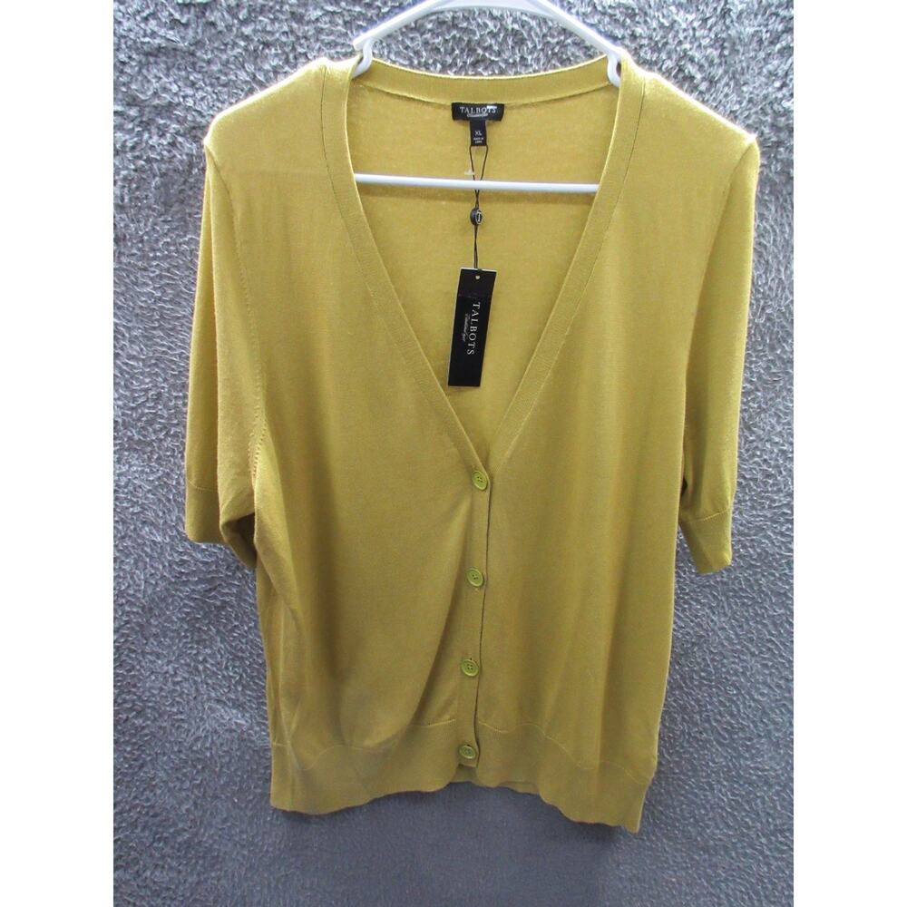 NWT Talbots Womens XL Cardigan Sweater Button Cotton Blend Yellow-Green